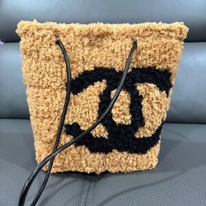 Handmade Tan and Black Fuzzy Tote Bag